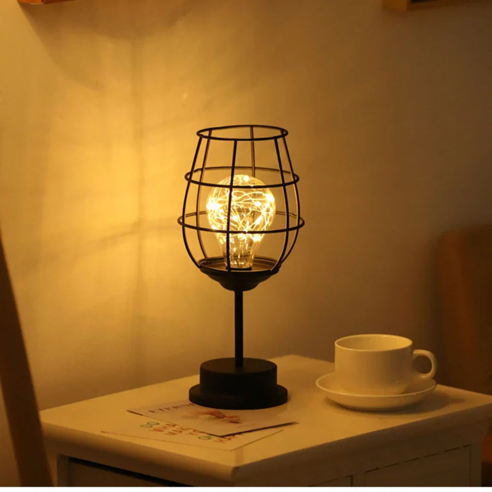 Retro Industrial Table Lamp | Warm LED Night Light