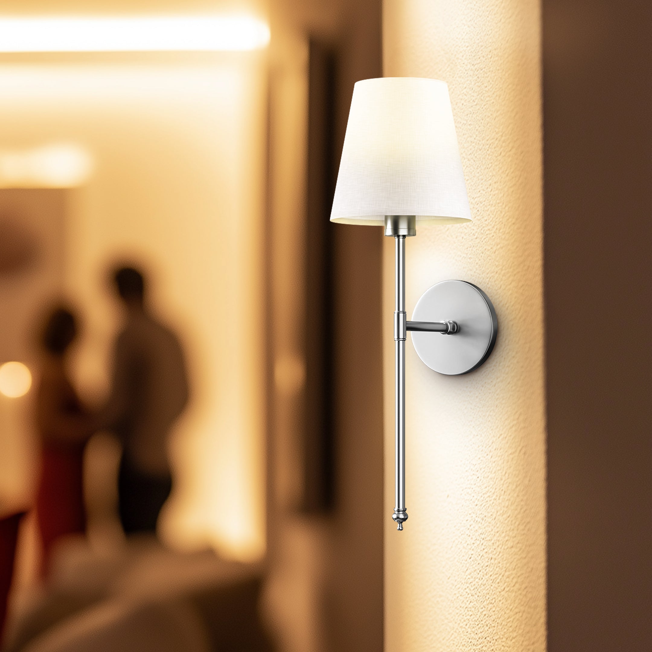 Luxury Wireless LED Wall Sconces with Elegant Fabric Shade