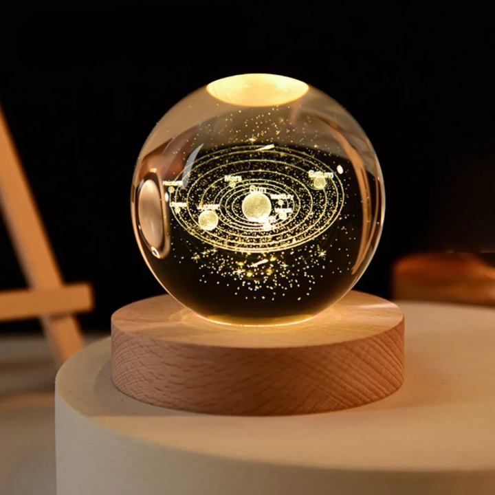 3D Galaxy Crystal Ball Lamp | LED Night Light with Wooden Base